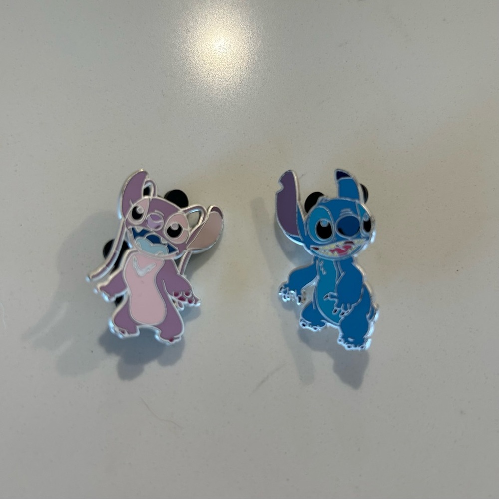 Disney Stitch and Angel Enamel Pins - Blue and Pink
